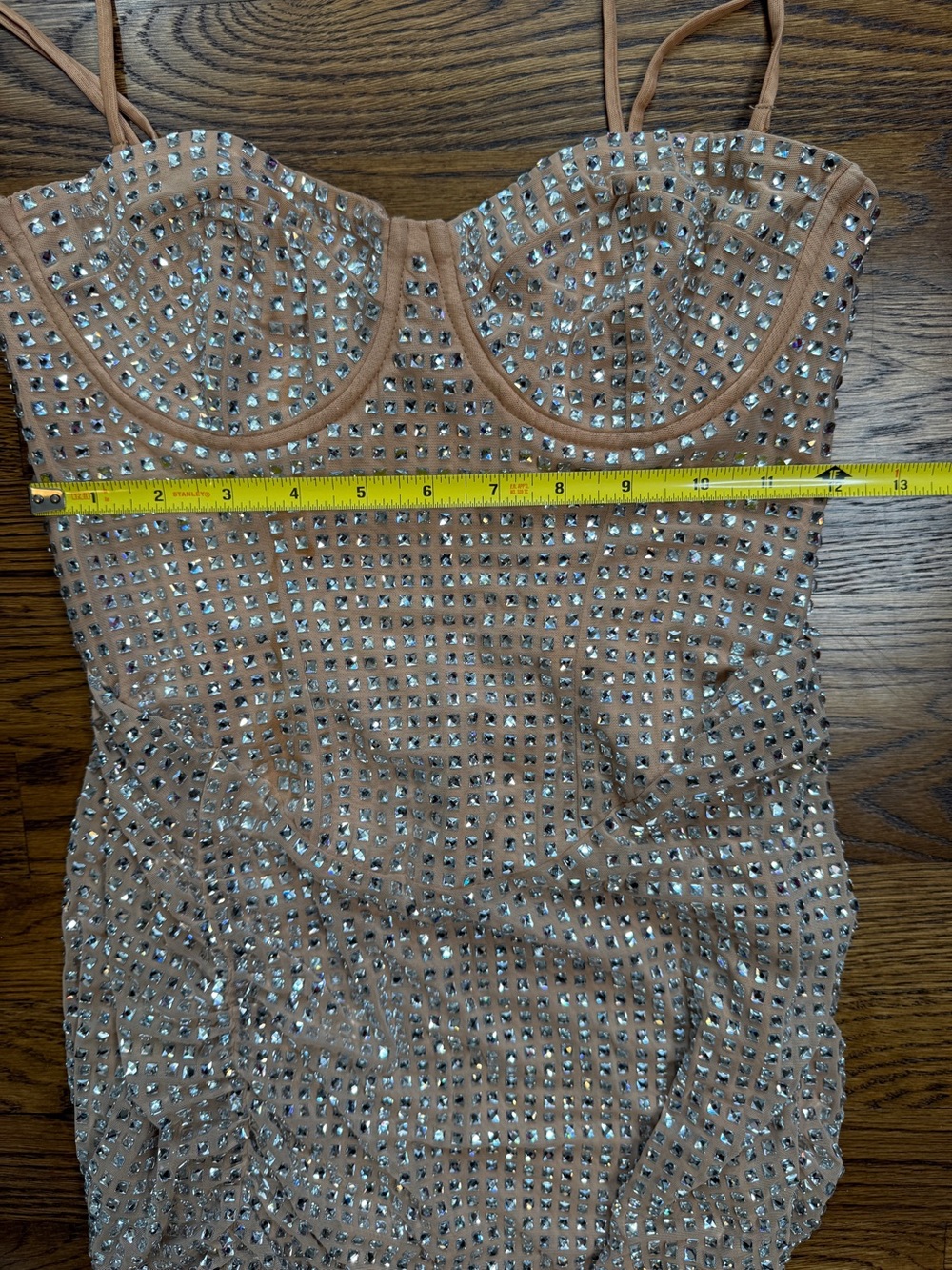 Oh Polly Women’s Azelie Tan Embellished Sequin Ruched Corset Mini Dress Glam 6 - Picture 9 of 16